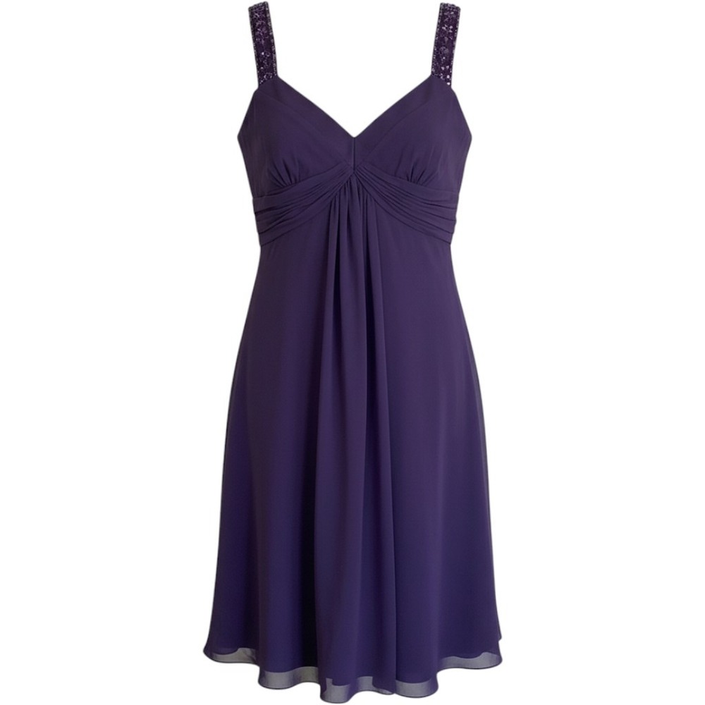 Davids Bridal Purple Beaded Strap Chiffon Cocktail Dress F12899 Size 10